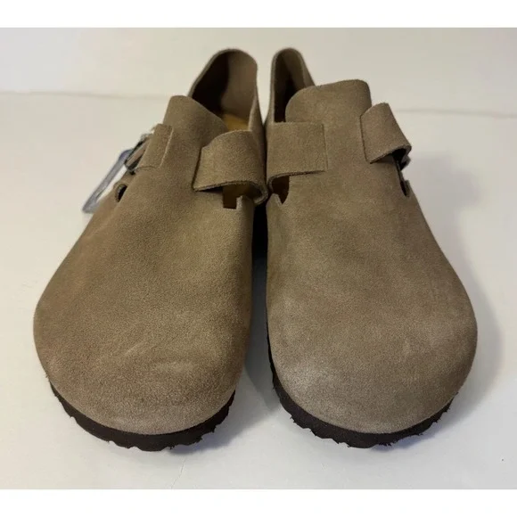 Birkenstock London BS Suede Leather Clogs Men 11 Taupe Closed Heel Shoe NEW
